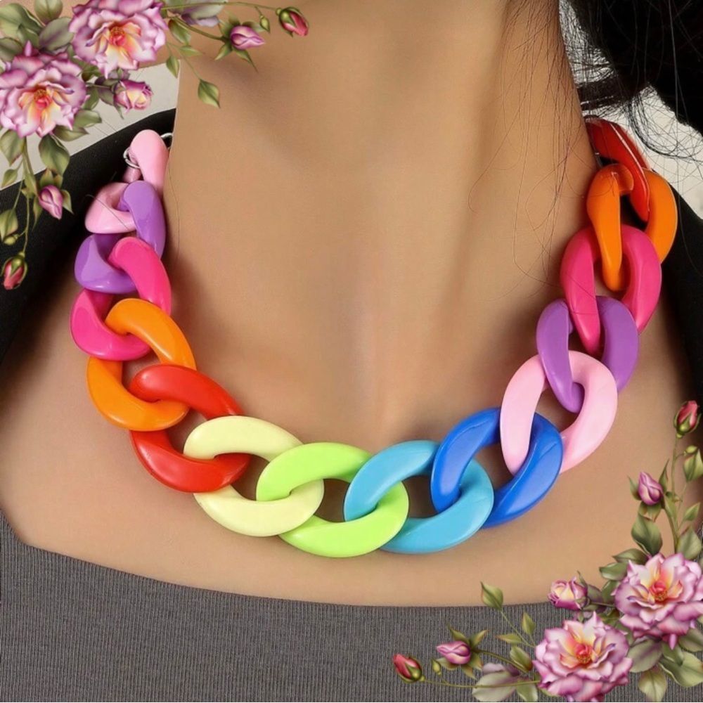 Geometric Abstract Chunky Colorful Chain‎ Necklace
